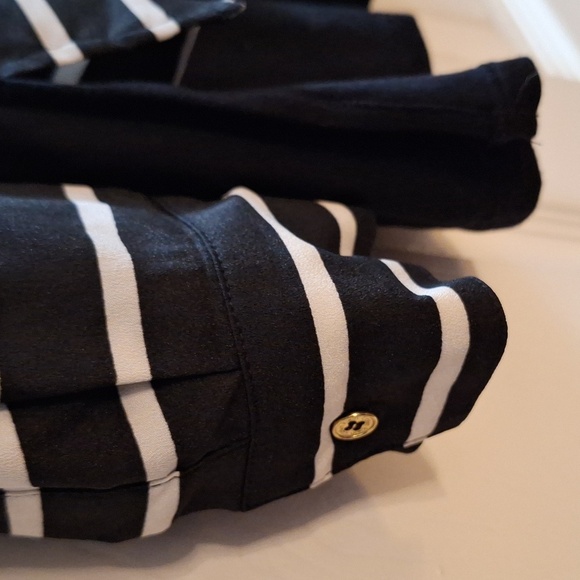 Calvin Klein women's blouse black and white stripe Vneck Long sleeve Sz lg - Picture 7 of 8
